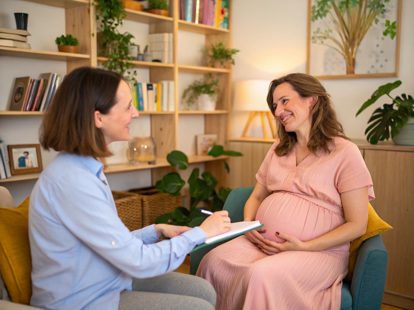 A midwife providing compassionate, personalized care to an expectant mother
